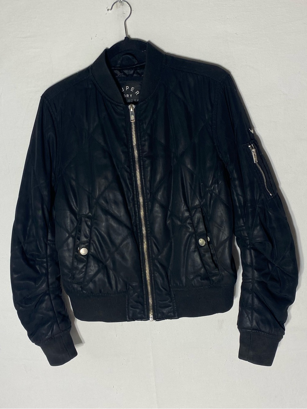 Superdry New York Embroidered Black Quilted Bomber Flight Jacket M Streetwear